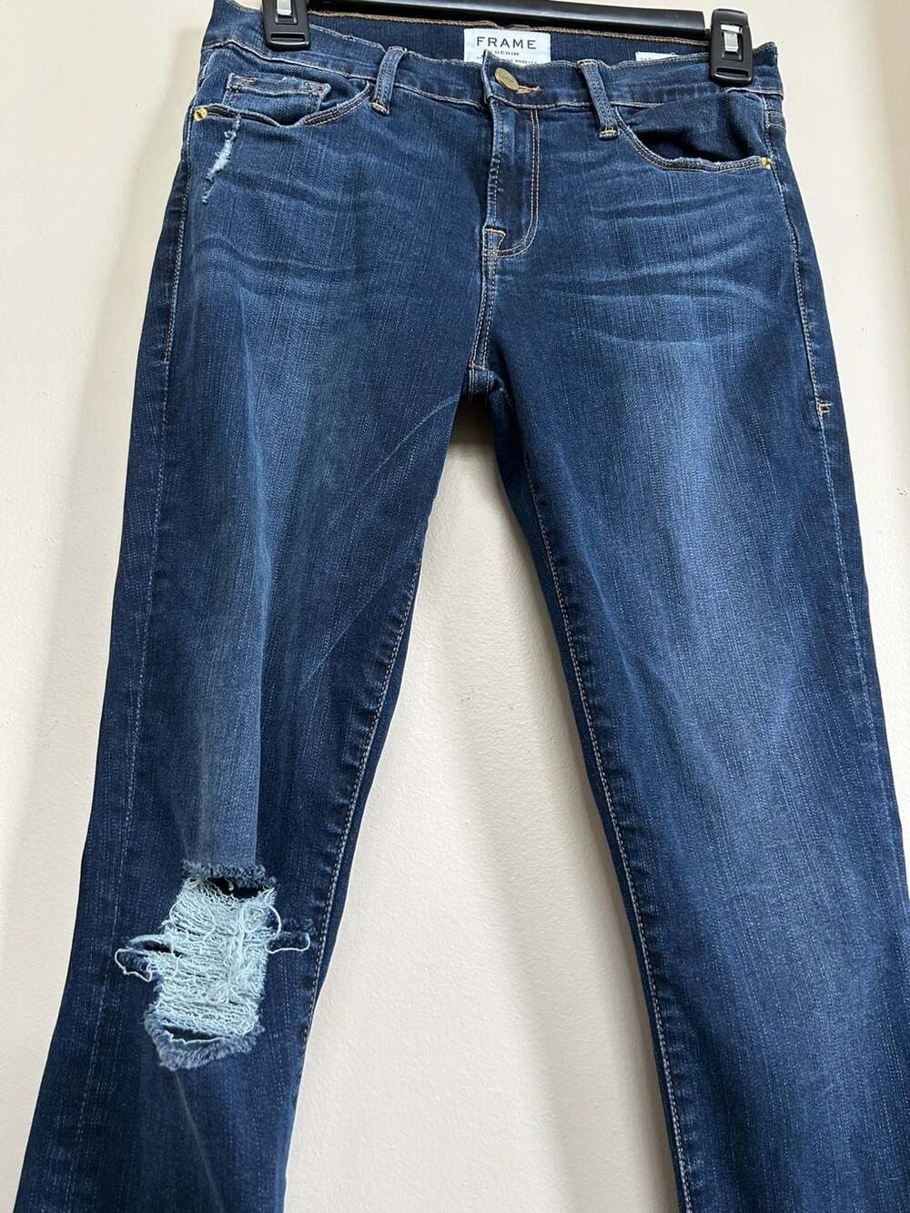 FRAME Le Skinny de Jeanne Crop Raw Hem Distressed Jeans Size 28 - Picture 7 of 8